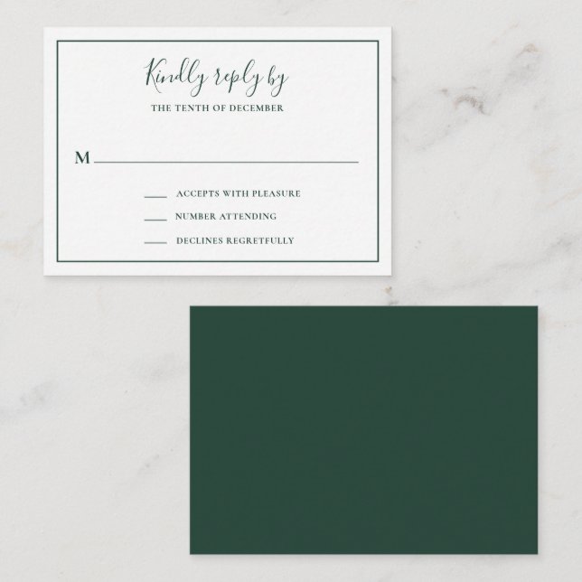 Correspondance Carte RSVP mini mariage vert de forêt traditionnel (Devant / Derrière)