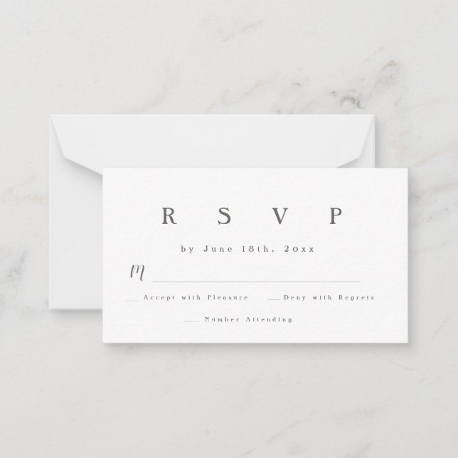 Correspondance Carte RSVP simple de réponse Mariage gris (Devant)