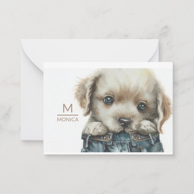 Correspondance Chiot en Jeans Art Monogramme Carte de note person (Devant)