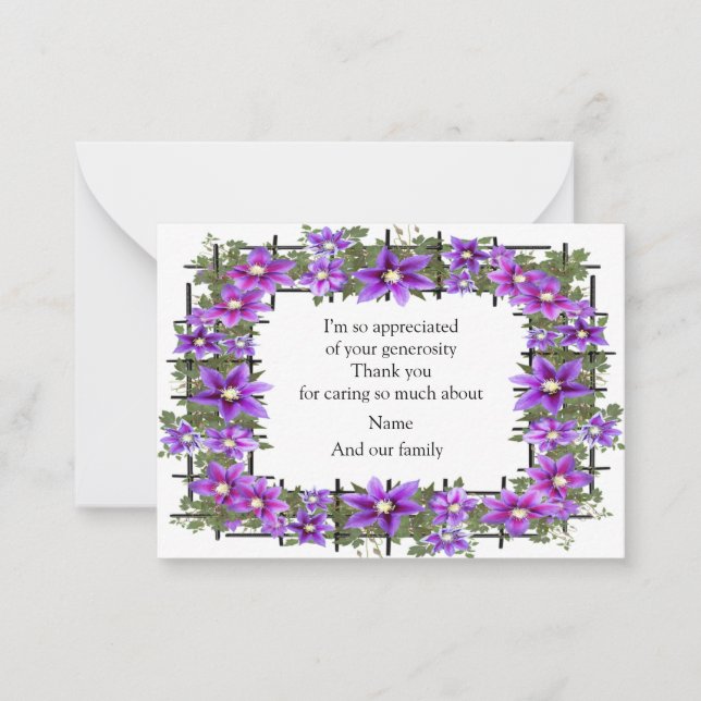 Correspondance Clematis Carte de remerciements à fleurs violettes (Devant)