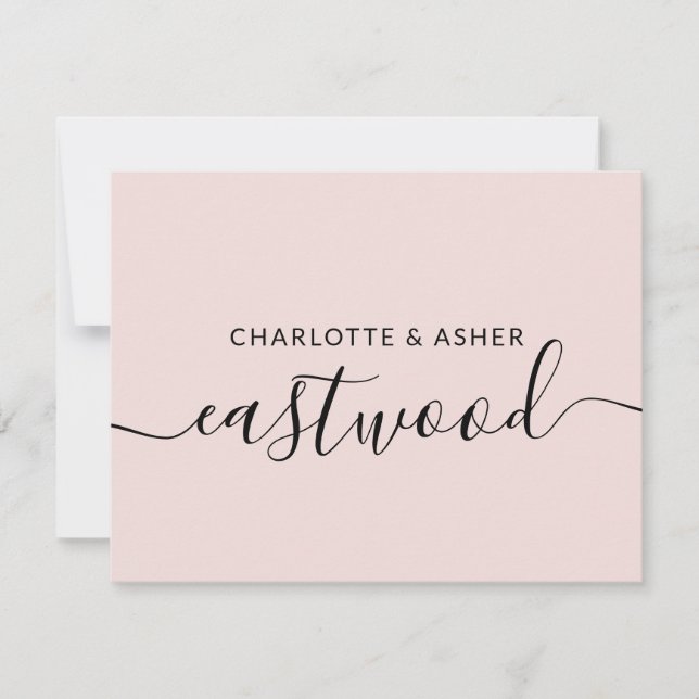 Correspondance Couple Nom Dusty Mariage rose Carte de note (Devant)