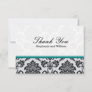 Correspondance Damask Turquoise Mariage Carte de remerciements