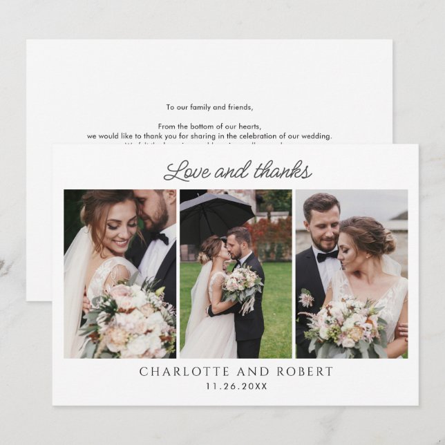 Correspondance Élégant 3 Mariage photo Carte de remerciements (Devant / Derrière)