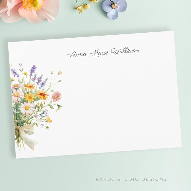 Correspondance Elegant Boho Fleur sauvage Carte de note (Personalize this pretty wildflower note card with your name, and add it to your personal stationery.)