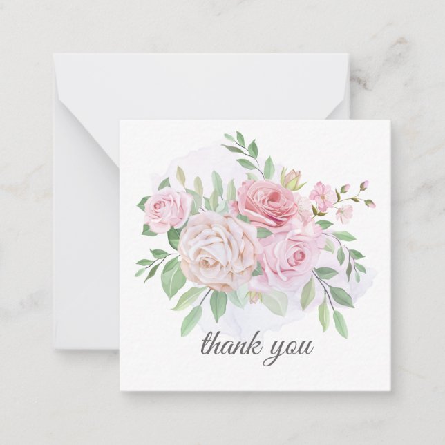 Correspondance élégant chic romantique merci rose carte de note (Devant)