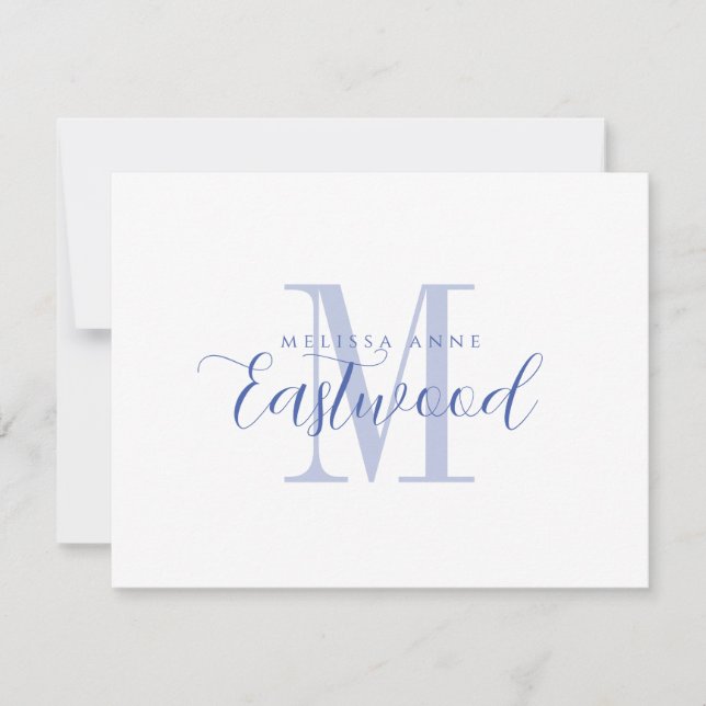 Correspondance Élégant nom de script Monogramme bleu carte de not (Devant)