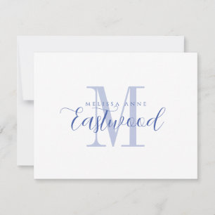 Correspondance Élégant nom de script Monogramme bleu carte de not