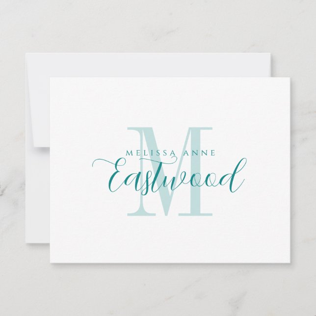 Correspondance Élégant nom de script Monogramme Turquoise carte d (Devant)