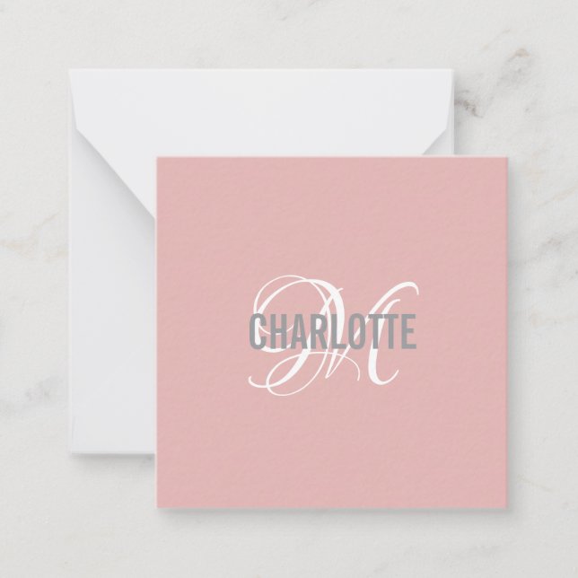 Correspondance Elégante carte de nom monogramme rose rousse (Devant)