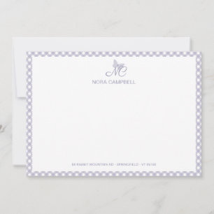 Correspondance Élégante carte de note En vichy Lavande Monogramme