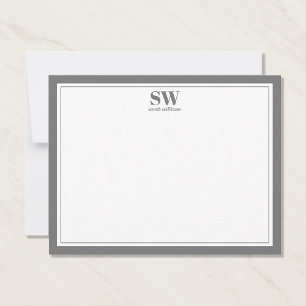 Correspondance Élégante carte de note minimaliste monogramme gris