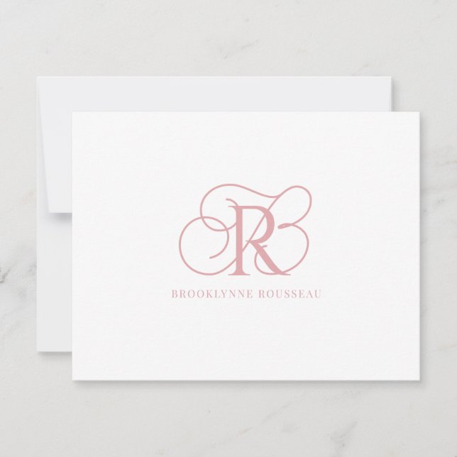 Correspondance Élégante carte de note plat Monogramme rose (Devant)