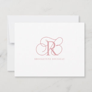 Correspondance Élégante carte de note plat Monogramme rose