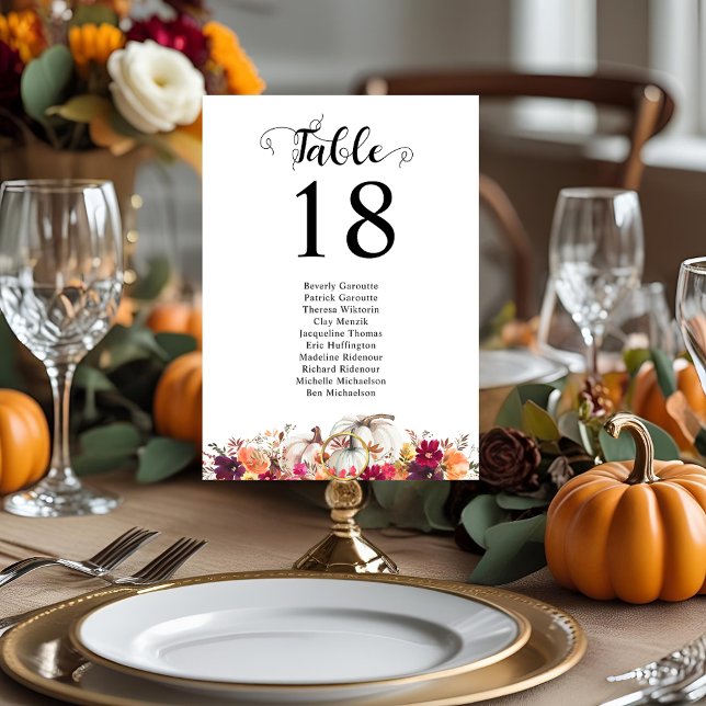 Correspondance Elégante carte de table Mariage d'aquarelle floral (Elegant Fall Floral Watercolor Wedding Table Card)