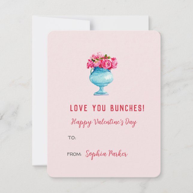 Correspondance Élégantes roses dans un vase Mini carte de la Sain (Devant)
