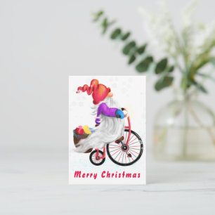 Correspondance Gnome avec vélo et cadeaux Carte de Noël