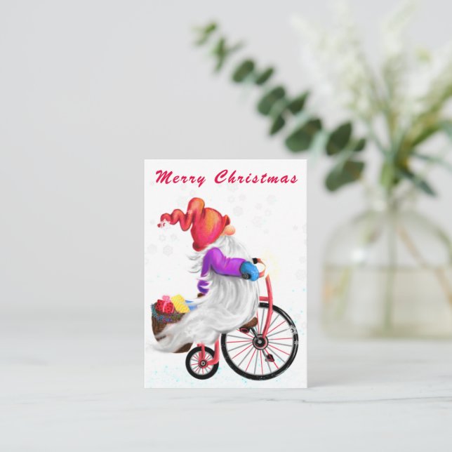 Correspondance Gnome mignonne avec carte de Noël vélo (Debout devant)