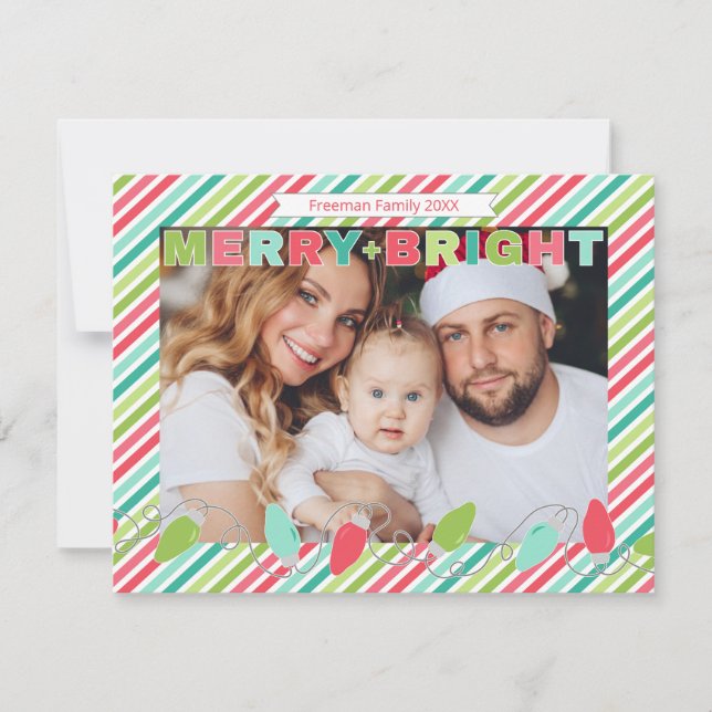 Correspondance Joyeux + Carte photo de Noël rayée (Devant)