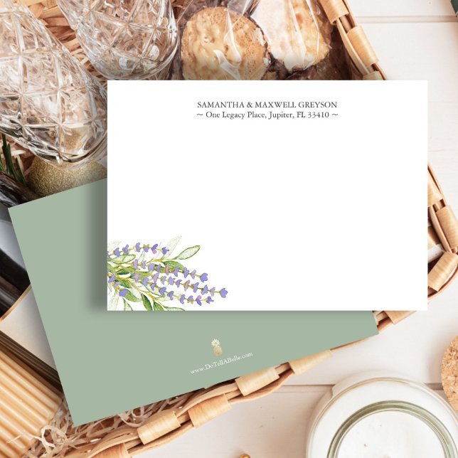 Correspondance Lavande Carte pour notes de Merci personnalisée (Personalized notecards feature watercolor lavender art by Victoria Grigaliunas of Do Tell A Belle)