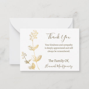 Correspondance Ligne d'or Carte de remerciements de sympathie flo
