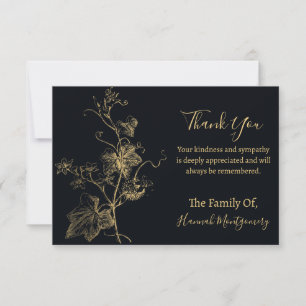 Correspondance Ligne d'or Carte de remerciements de sympathie flo