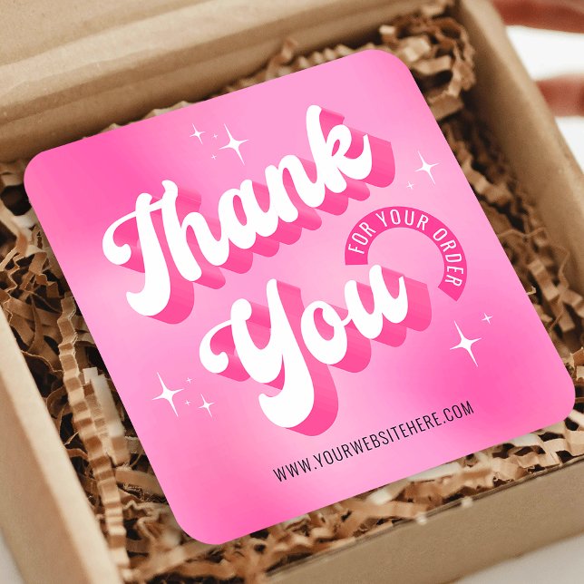 Correspondance Logo rose tendance Carte de remerciements d'affair (Groovy pink business thank you for order cards with retro fonts and space for your logo)
