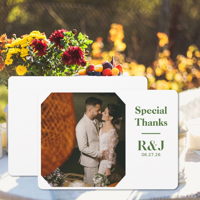 Correspondance Mariage Couple Monogramme Ajouter Carte de remerci (Wedding Couple Monogram Add Photo Thank You Card (front and back))