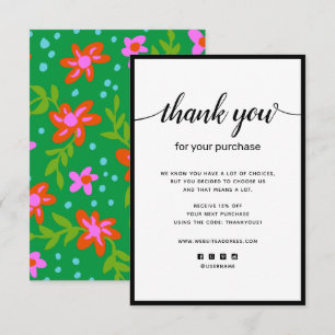 Correspondance Merci floral pour votre carte de billet d'achat