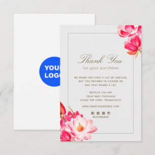 Correspondance Merci floral pour votre carte de billet d'achat
