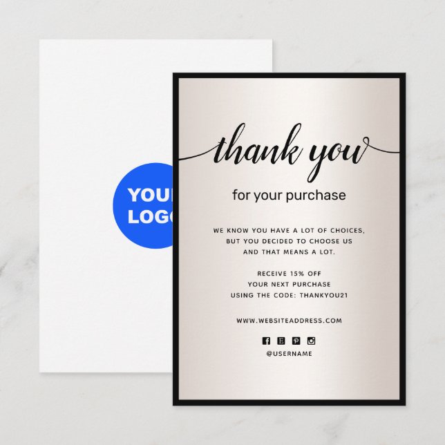 Correspondance Merci Satin Gold pour votre carte de billet d'acha (Devant / Derrière)