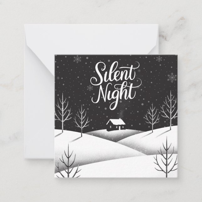 Correspondance Mini carte de Noël noir et blanc de nuit (Devant)