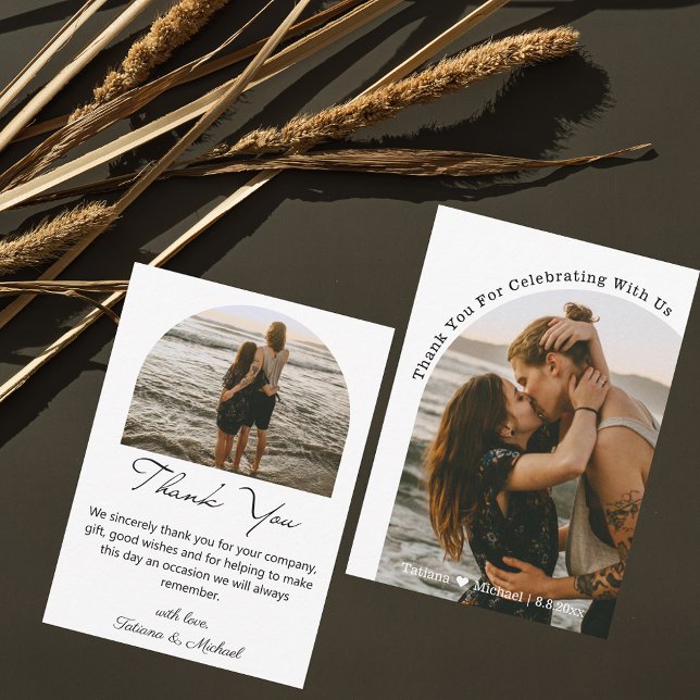 Correspondance moderne 2 arcs photos mariage carte de remerciemen (Créateur téléchargé)