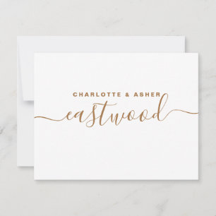 Correspondance Monogramme Or de Nom Couple Sur Carte Billet Blanc