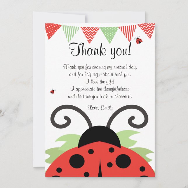 Correspondance Note de Carte de remerciements rouge Ladybug (Devant)