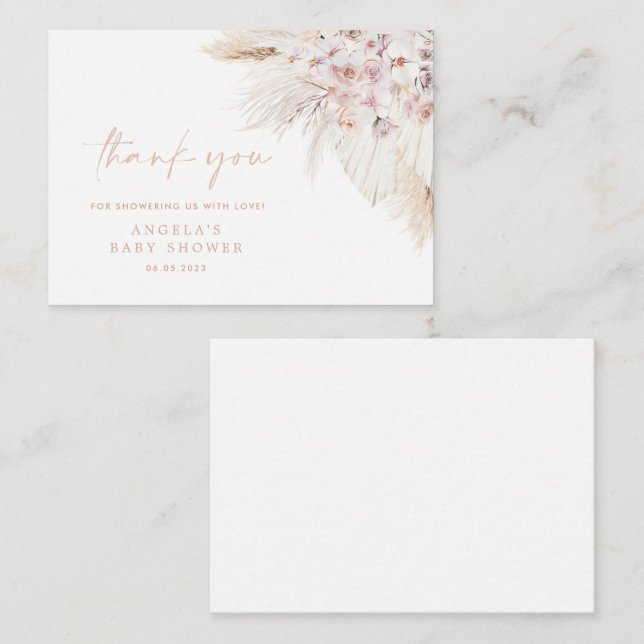 Correspondance Pampas rose Grass Girl Baby shower Carte de remerc (Devant / Derrière)