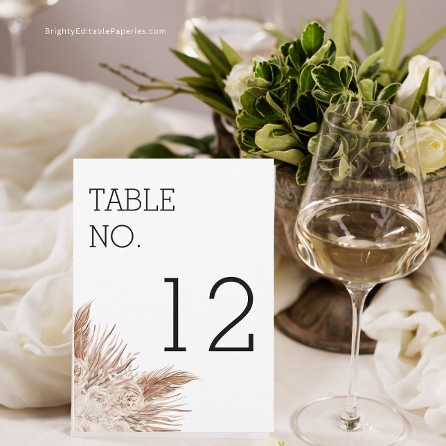 Correspondance Pampas Rustique Mariage moderne Carte Numéro de ta (Personalize Your Reception with Rustic Table Numbers)