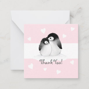Correspondance Pingouin de coeur rose Merci Carte pour notes