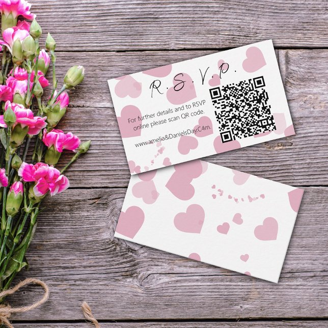 Correspondance Pink Love Heart Online Carte de note RSVP (Créateur téléchargé)