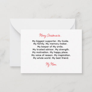 Correspondance Poem Mum Carte de Noël - Carte de Noël pour maman