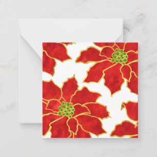 Correspondance Quatre poinsettias aquarelle or rouge carte de vœ