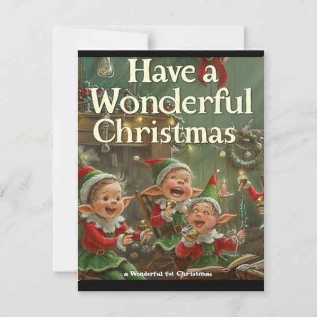 Correspondance Simple Elégant Four Elfs Chantant Carte de Noël (Devant)