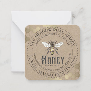 Correspondance Tag ou Carte de visite Kraft Vintage Bee Honey Jar