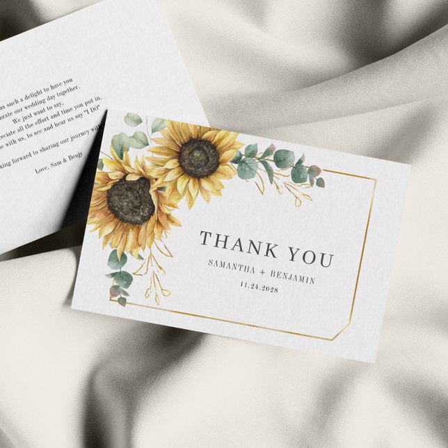 Correspondance Tournesol Eucalyptus Floral Mariage Carte de remer (Sunflower Eucalyptus Greenery Wedding Thank You Card)