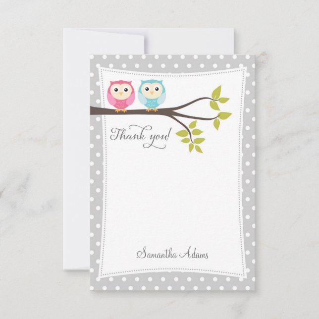 Correspondance Twins Owls Carte de remerciements (Grey) (Devant)