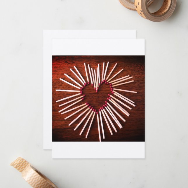 Correspondance Valentine, Rustique, cœur fait main, Carte de note (Devant/Arrière en situation)