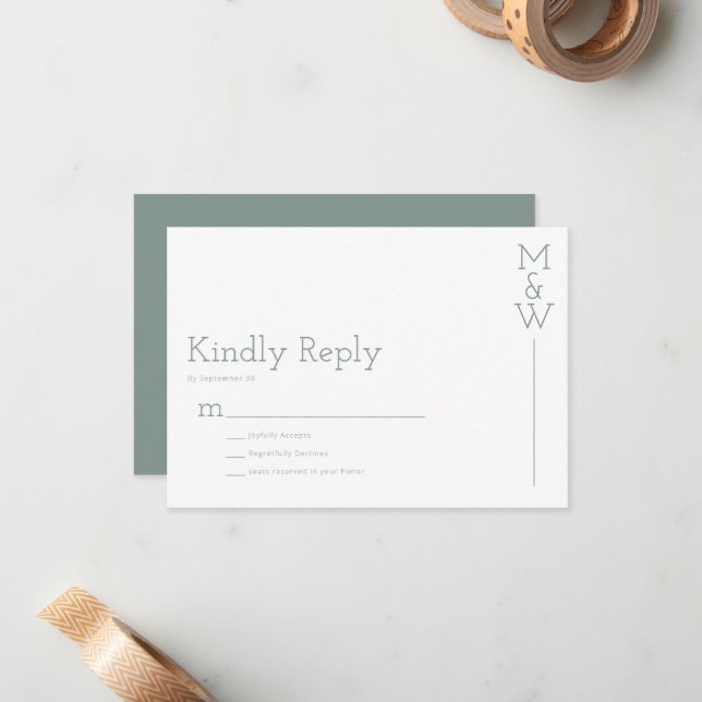 Correspondance Veuillez répondre Carte de note RSVP verte (Devant/Arrière en situation)