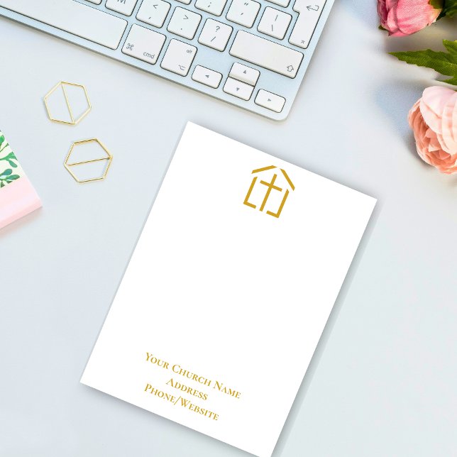 Correspondance Votre nom d'église Carte de note simple Gold Cross (Your Church Name Gold Cross Simple Note Card)