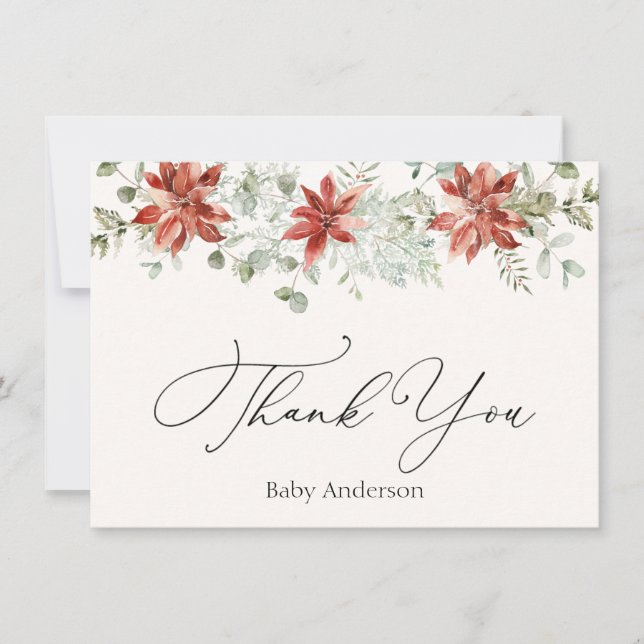 Correspondance Winter Greenery Poinsettia Merci Carte de note (Devant)