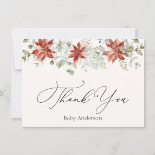 Correspondance Winter Greenery Poinsettia Merci Carte de note