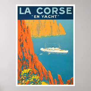 Corse par yacht France vintage travel Poster